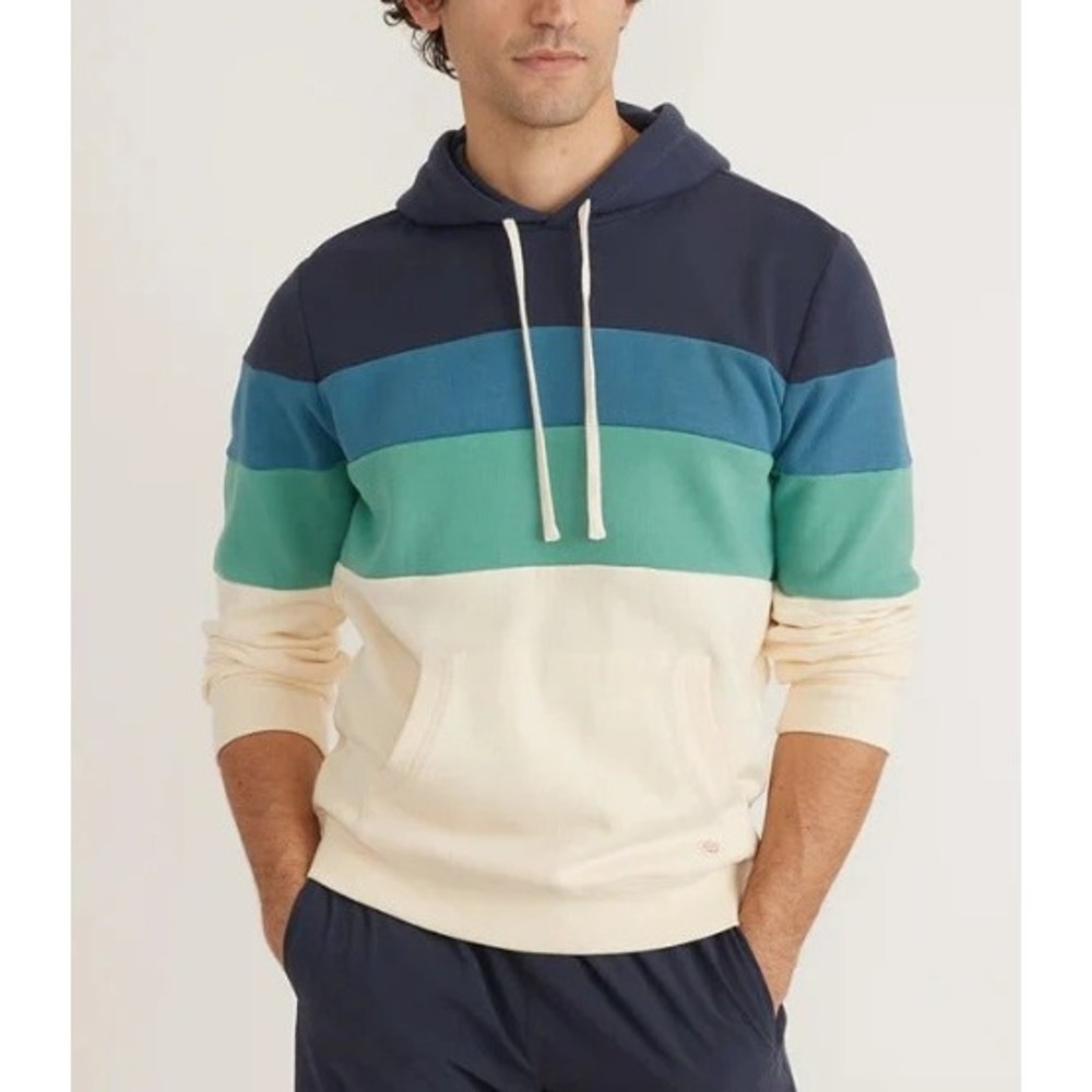 Marine Layer Jordan Hoodie Mens M Indigo Colorblock Athleisure Comfy Casual EUC